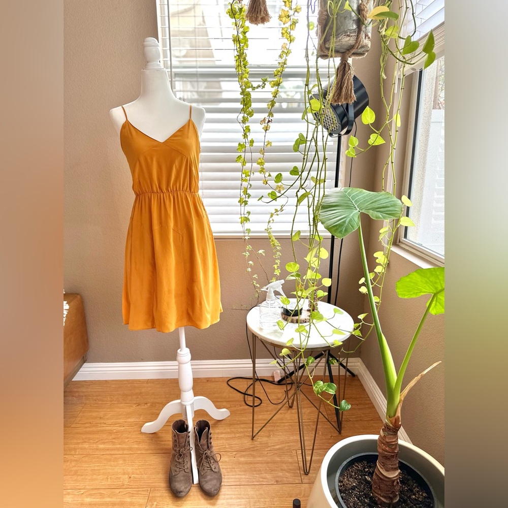 Mustard colored slip mini dress